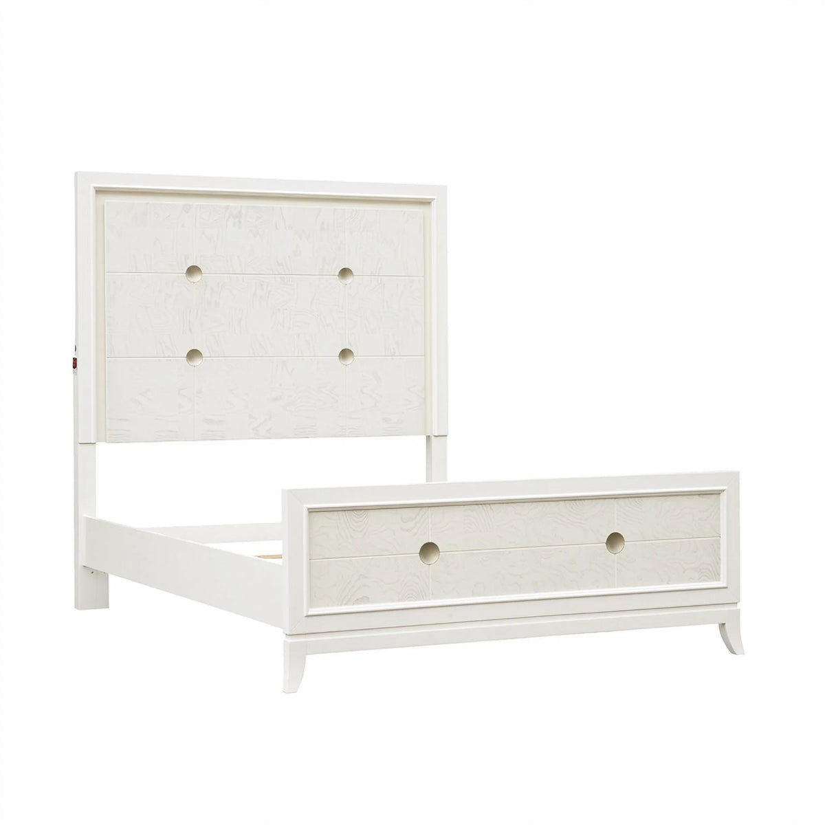 King Wood Panel Bed with LED Lights in White Finish Q273