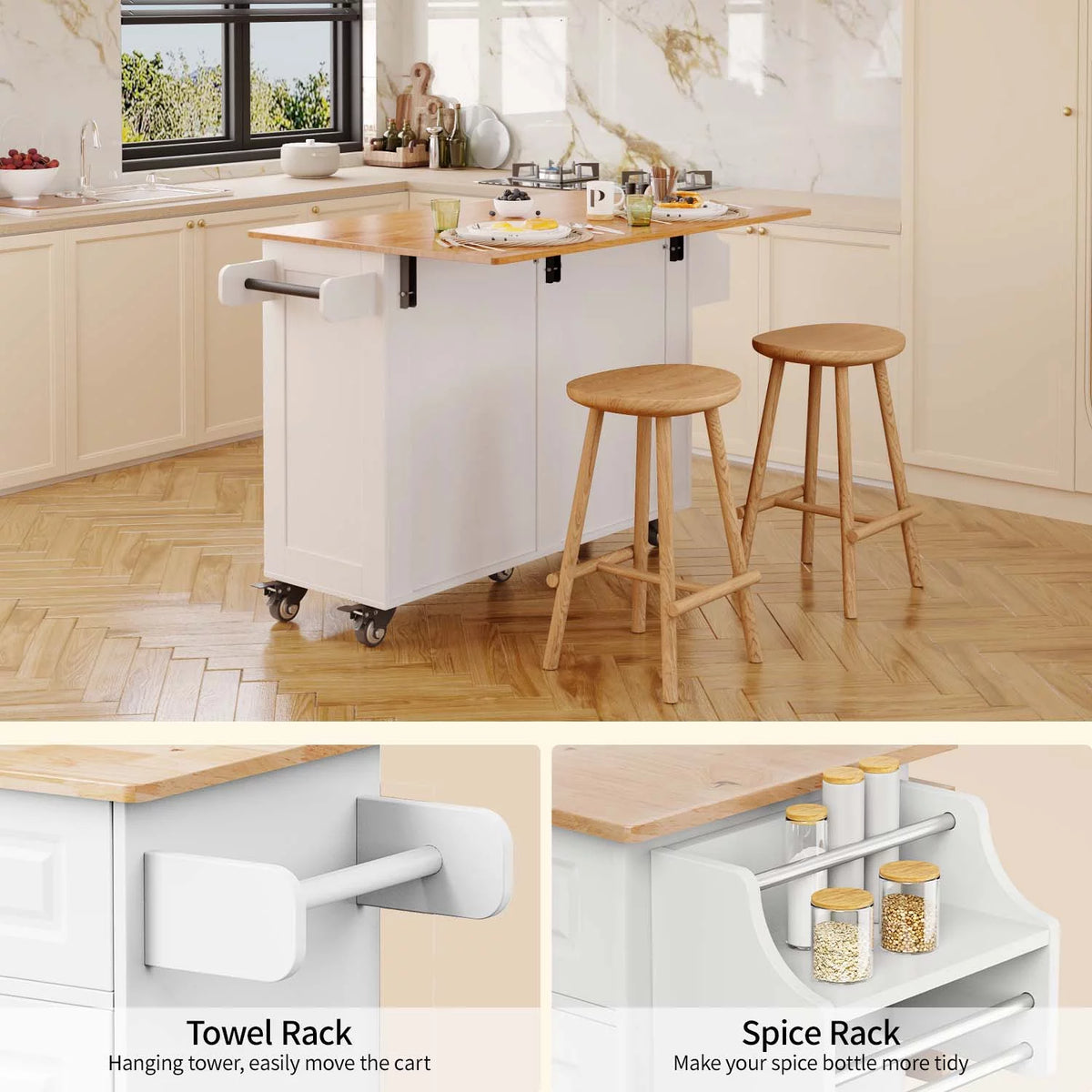 52" White Kitchen Island with Storage R396543