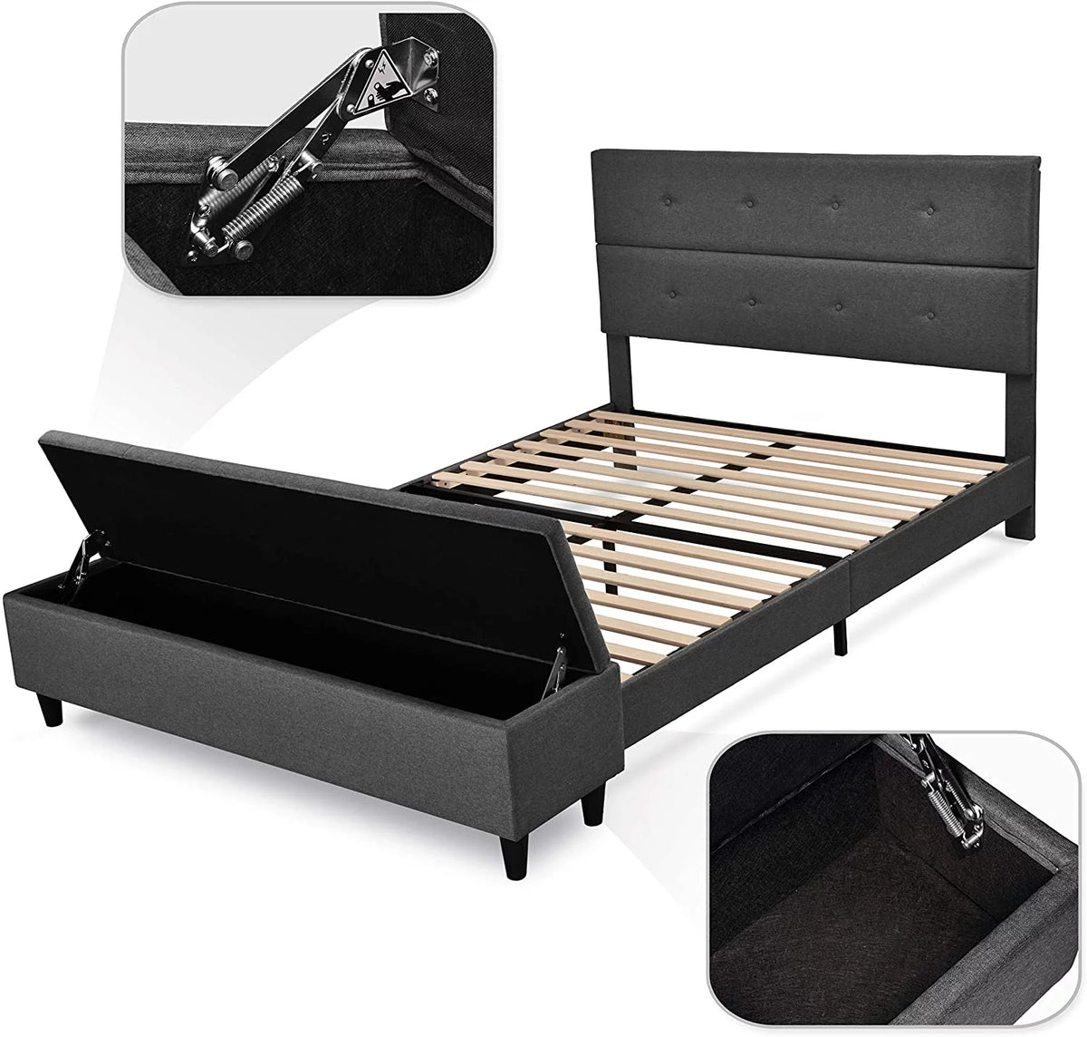 Queen Platform Bed Frame with Storage Bench and Headboard Gray U301932