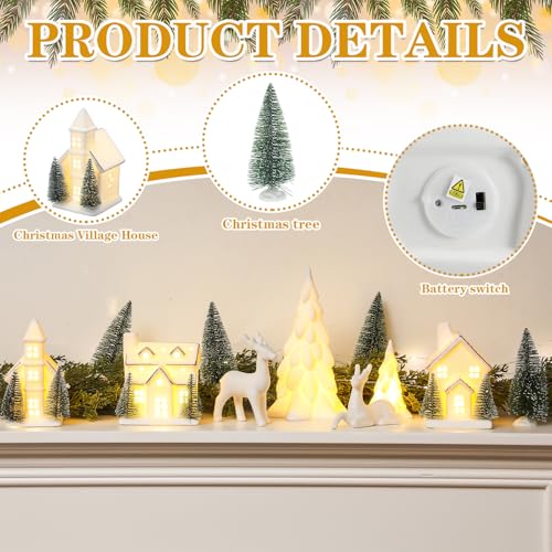 12 Pcs Ceramic Christmas Village Set with Lights M185