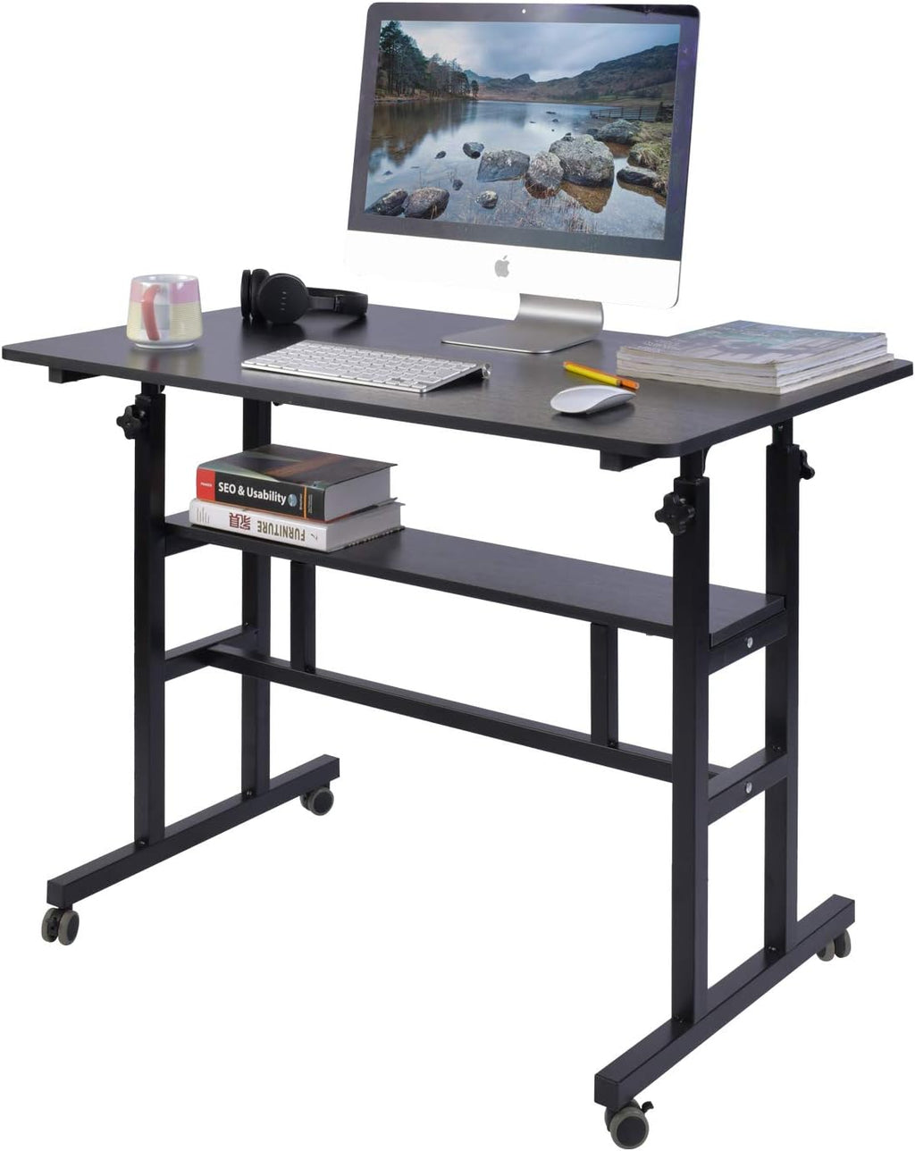 Adjustable Rolling Laptop Cart on Wheels, Black 31.5 x 19.7 G632