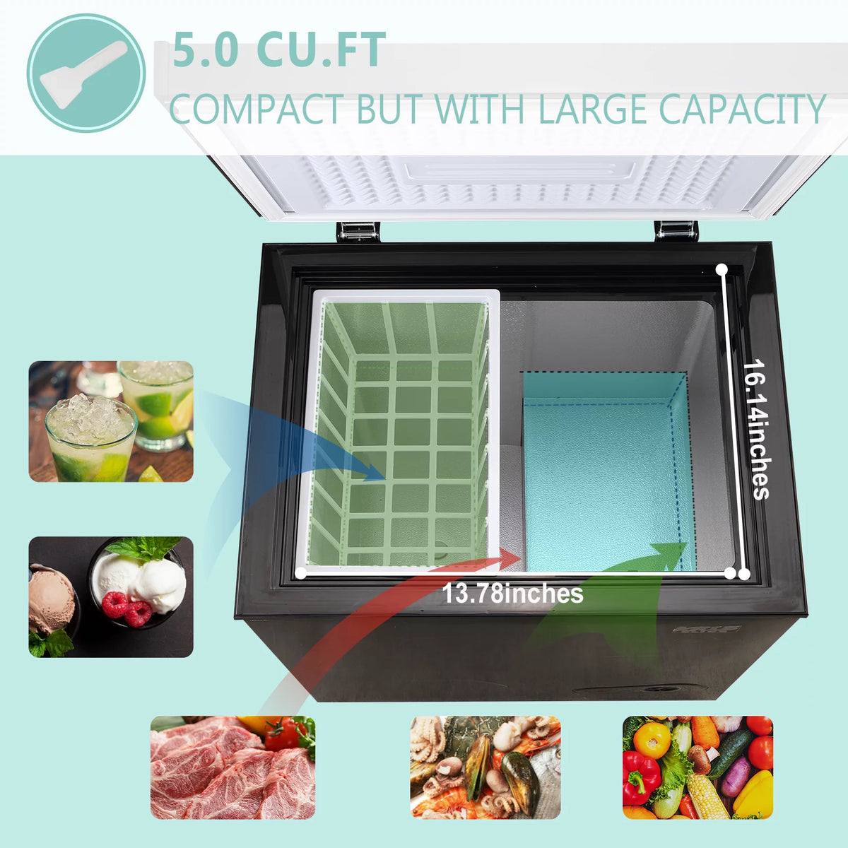 5.0 Cu.ft Black Chest Freezer with Removable Basket J567