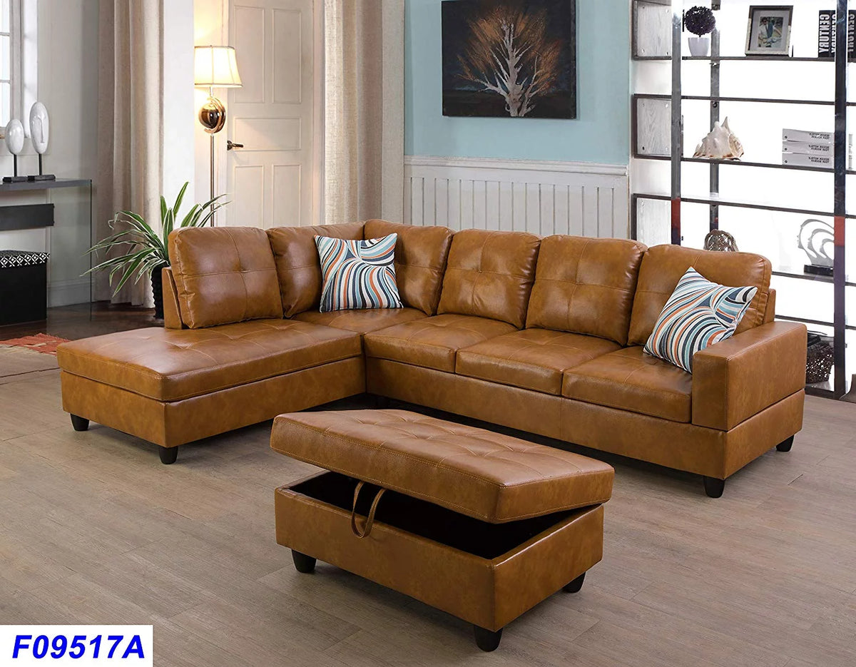 Left Facing 3PC Faux Leather Sectional Sofa Set G1997