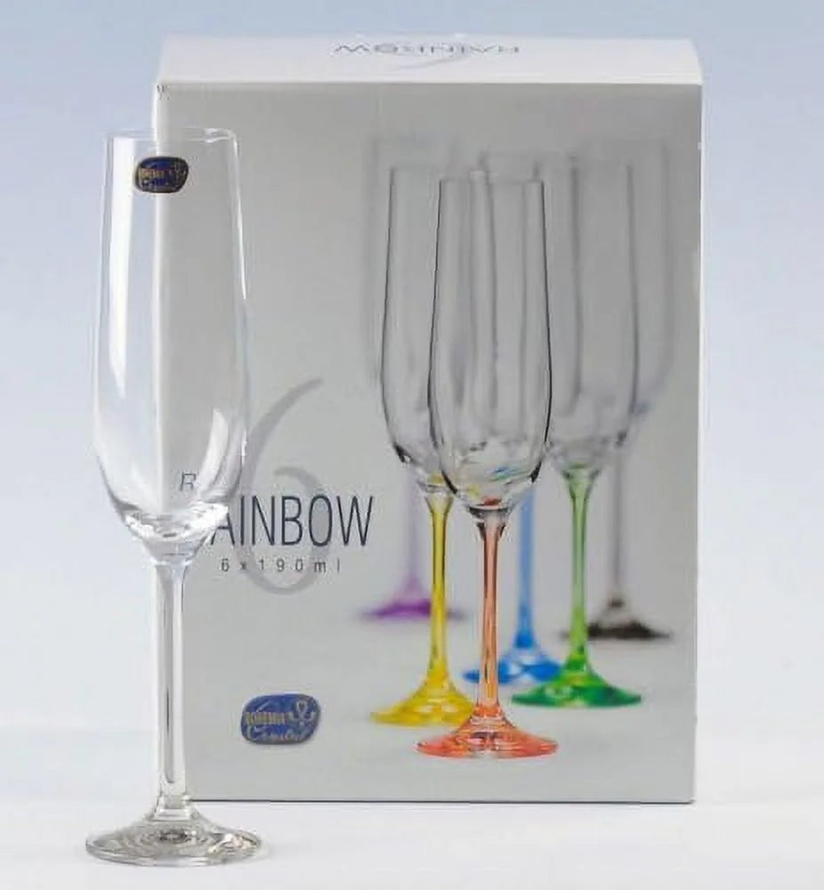 Bohemian Crystal Rainbow Set Of 6 Champagne Flutes 6.5 Oz C83633