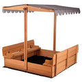 Kids Outdoor Sandbox with Lid, Adjustable Canopy, Foldable Bench Y98509