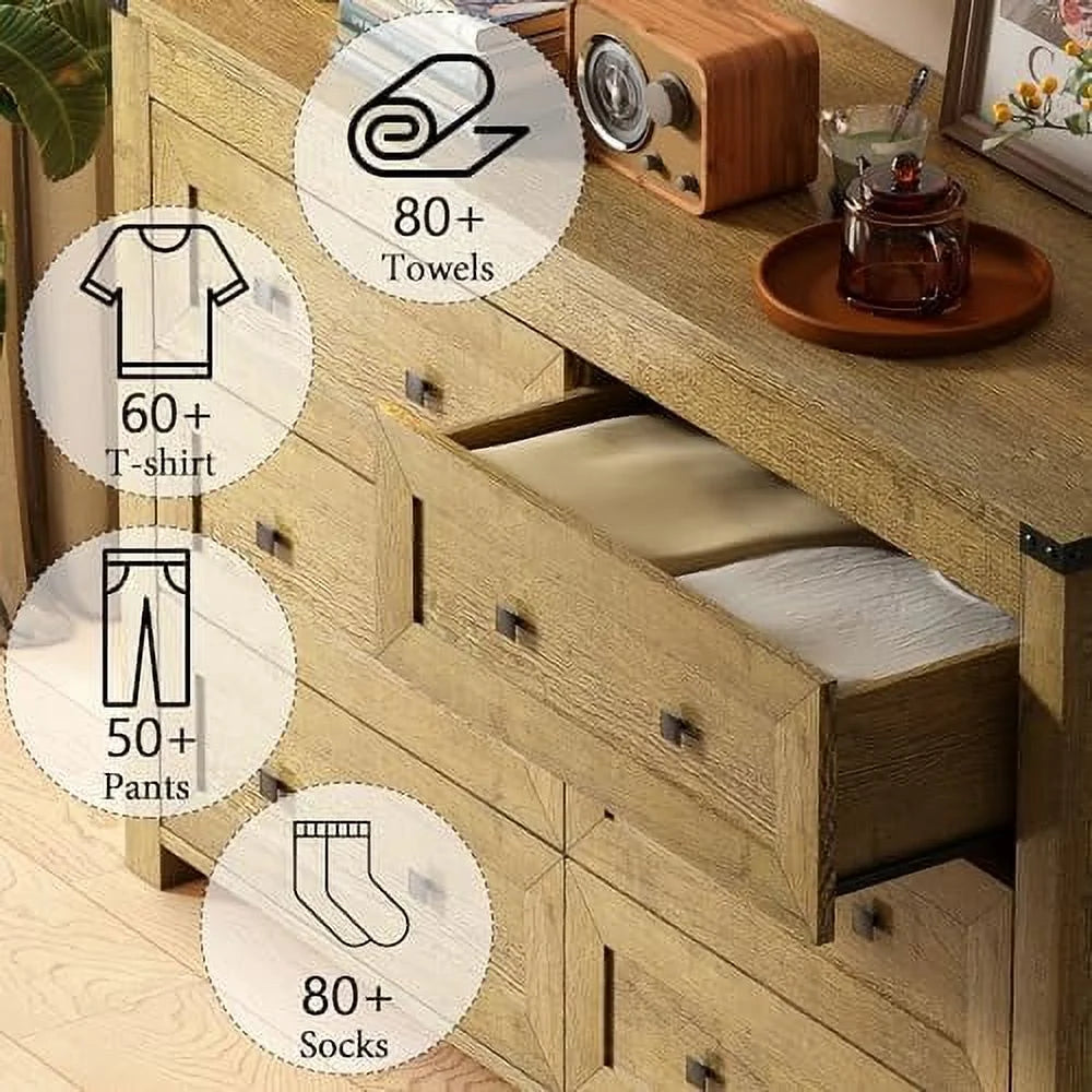 Farmhouse 6 Drawer Wood Dresser W805