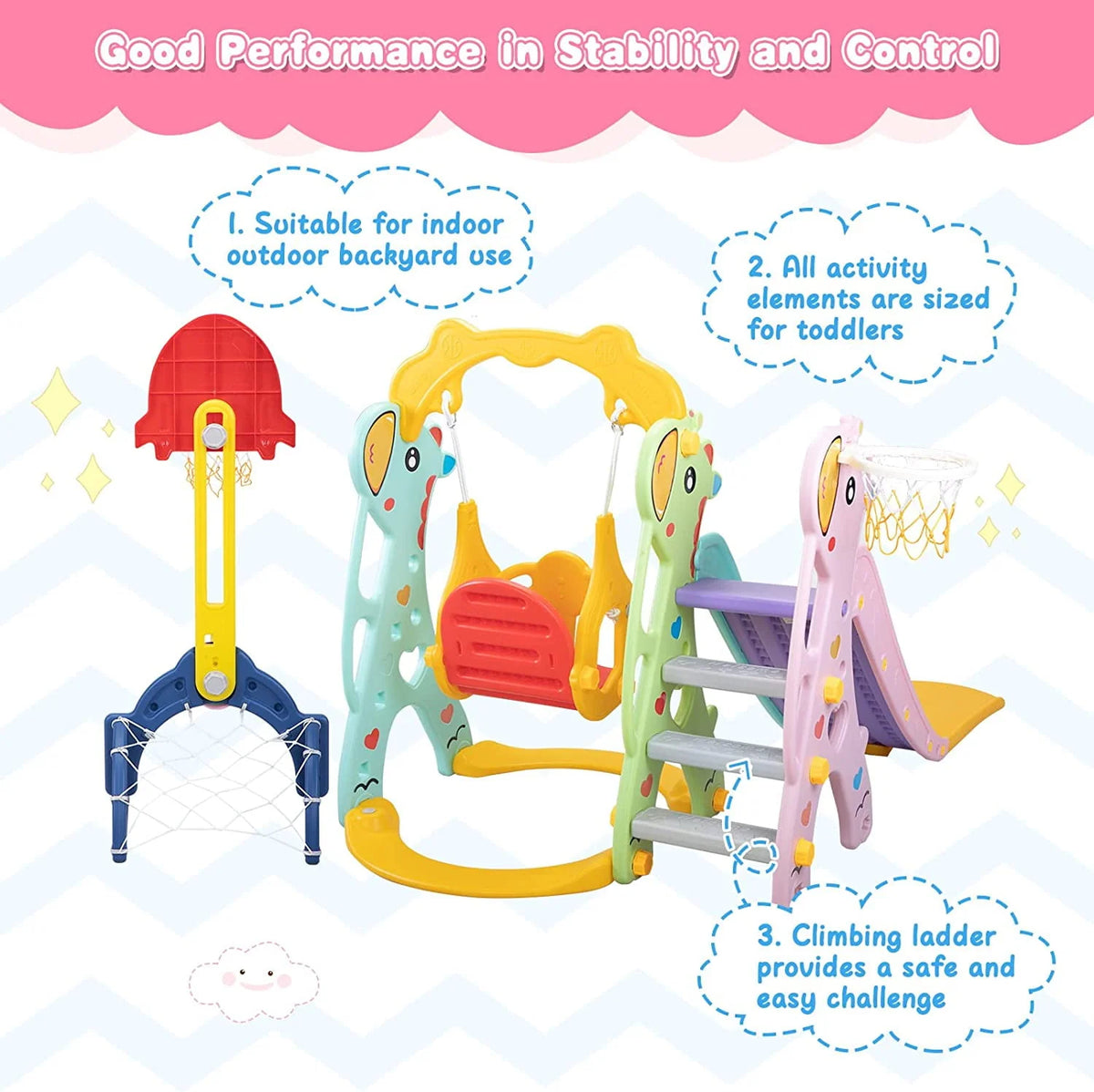 5 in 1 Kids Slide and Swing Set Plastic Blue H44434