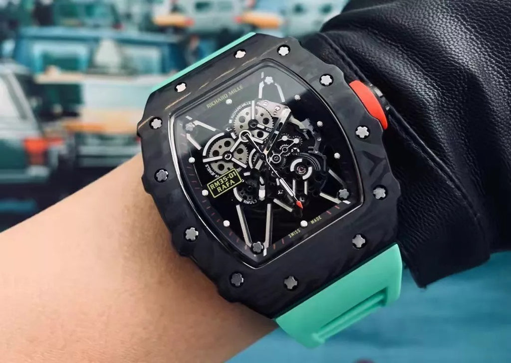 Black Bezel Red Markers Green Rubber Strap M111