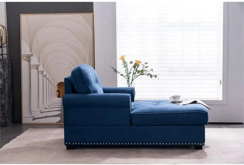 Blue Linen Fabric Indoor Chaise Lounge P1048