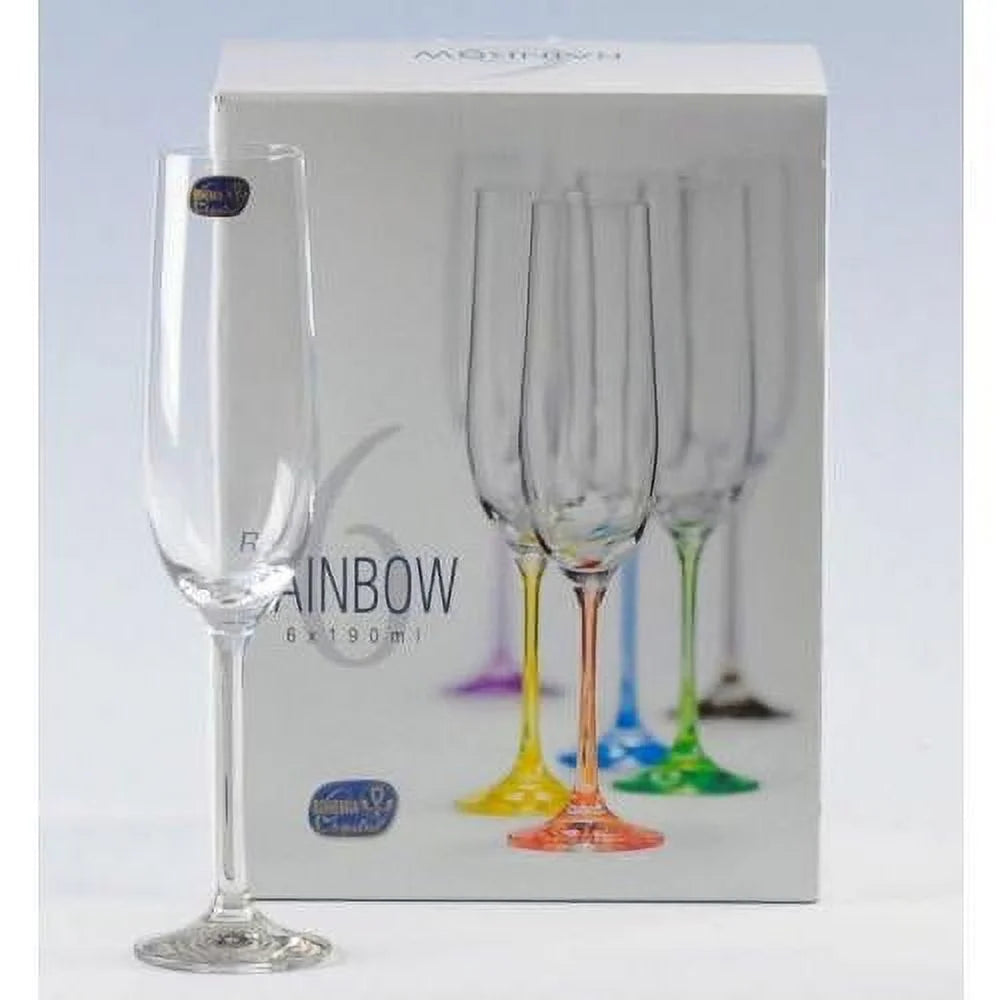 Bohemian Crystal Rainbow Set Of 6 Champagne Flutes 6.5 Oz C83633