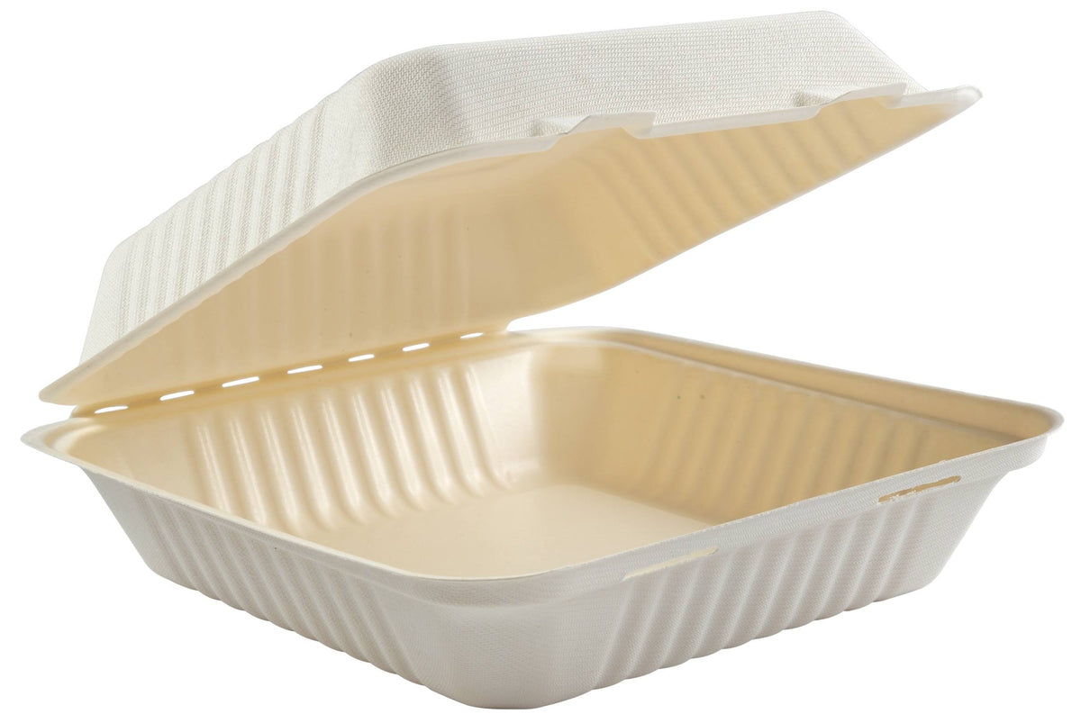 White Molded Fiber Hinged Lid Container G32547
