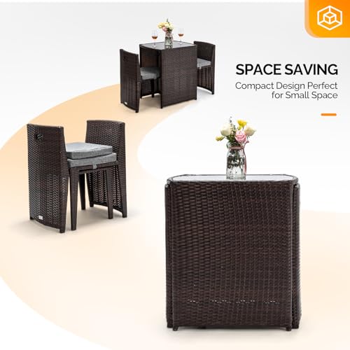 3 PCS Wicker Patio Bistro Set with Glass Top Table and Chairs A689167