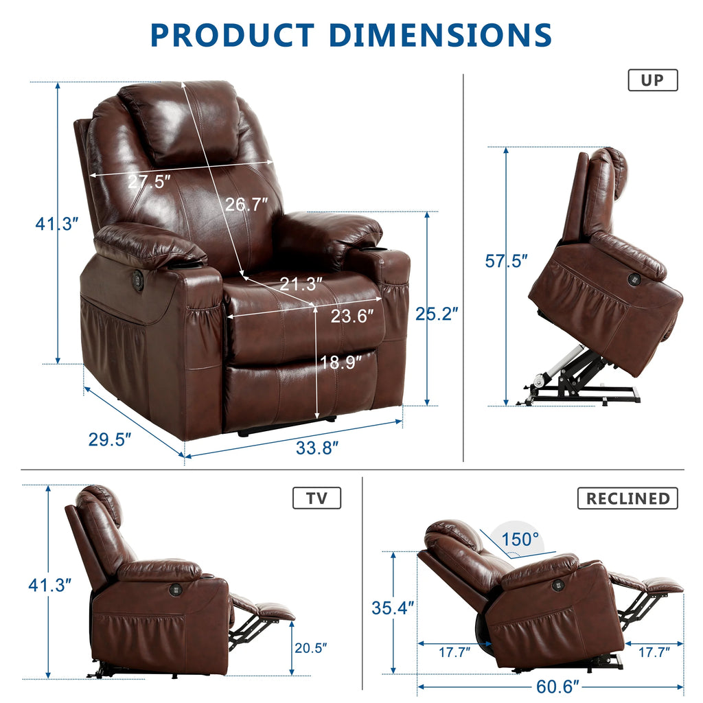 Large Power Lift Recliner Chair with Massage and Heating G363
