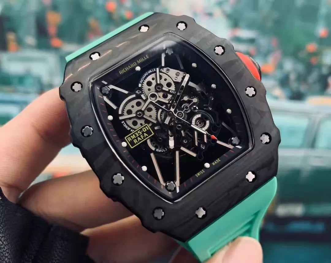 Black Bezel Red Markers Green Rubber Strap M111