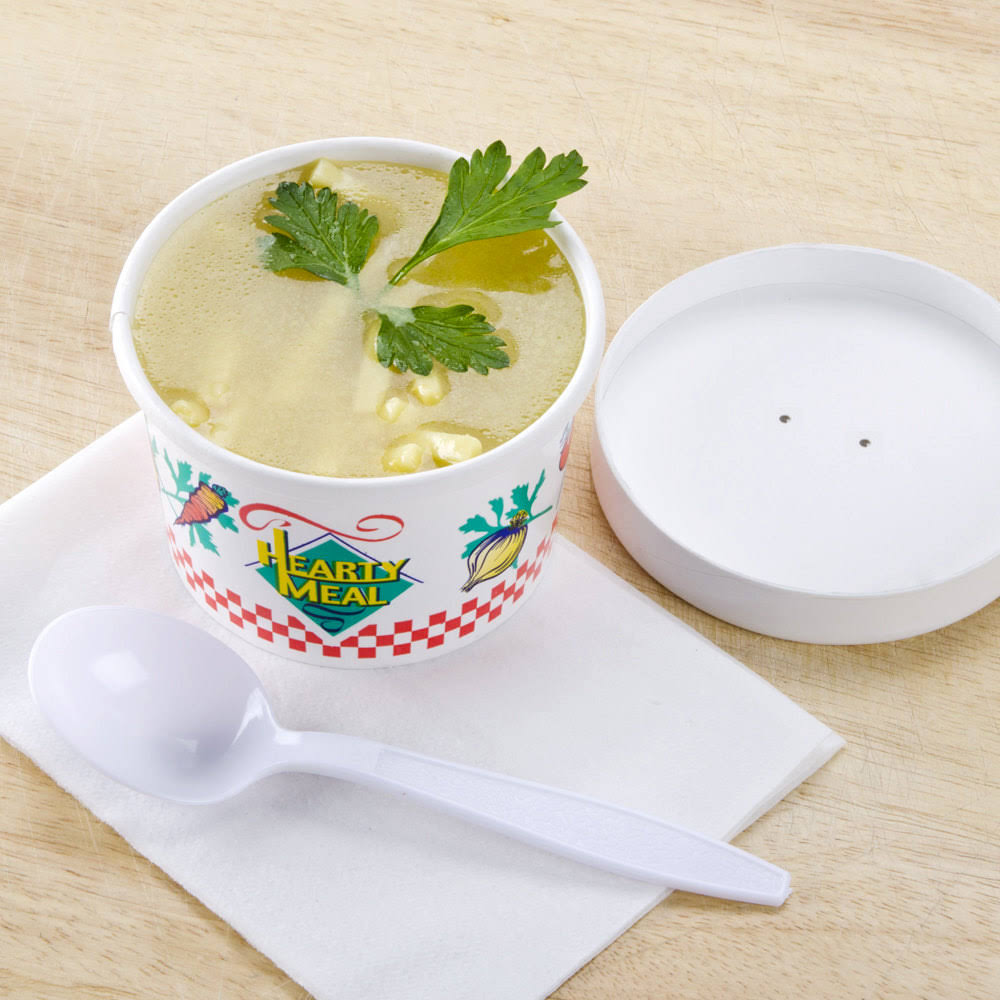 Double-Sided Polyethylene-Coated Paper Food Container with Lid, 8-oz. Capacity L261