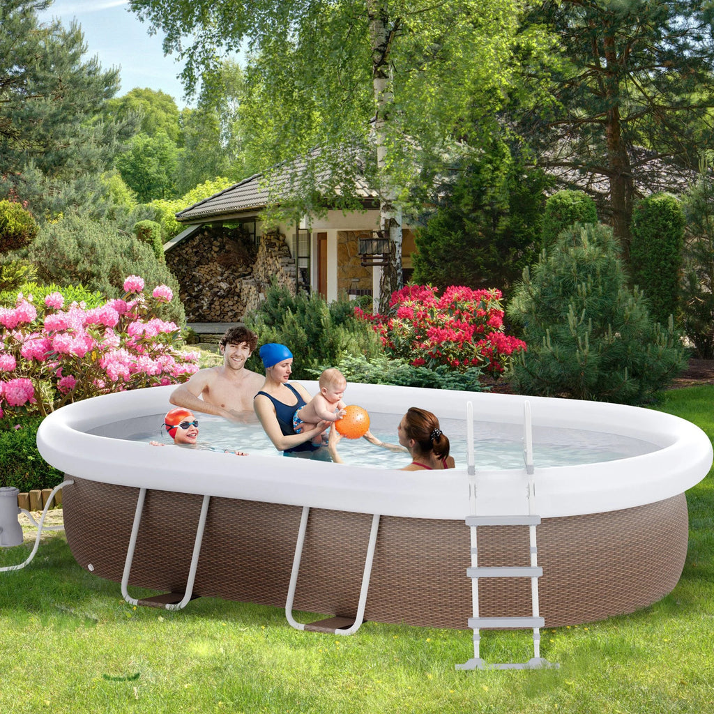 Brown Semi-Inflatable Frame Swimming Pool V9506