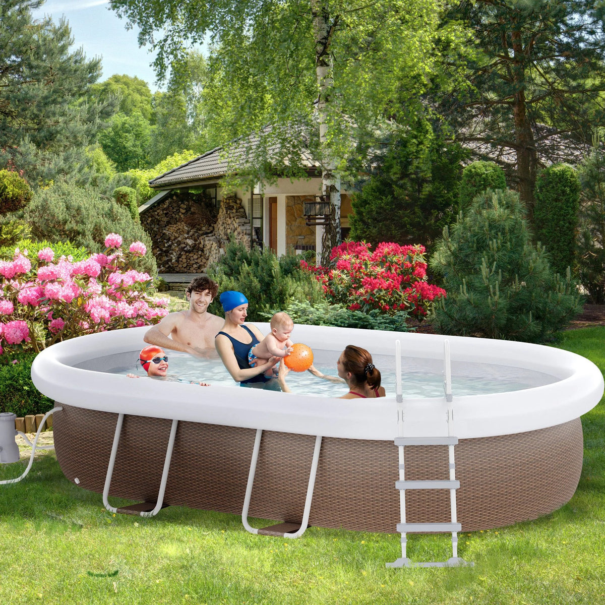 Brown Semi-Inflatable Frame Swimming Pool V9506