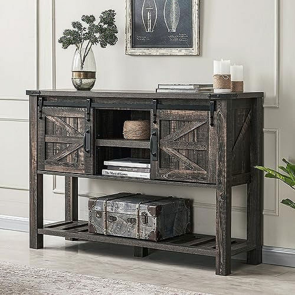Antique White Entryway Table with Sliding Barn Doors D145
