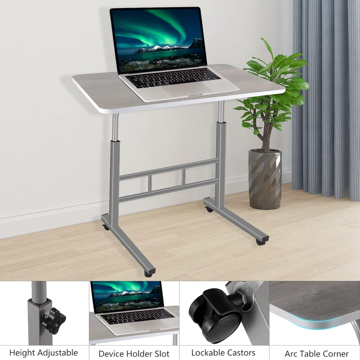 Height Adjustable Rolling Desk Cart with Wheels H302386