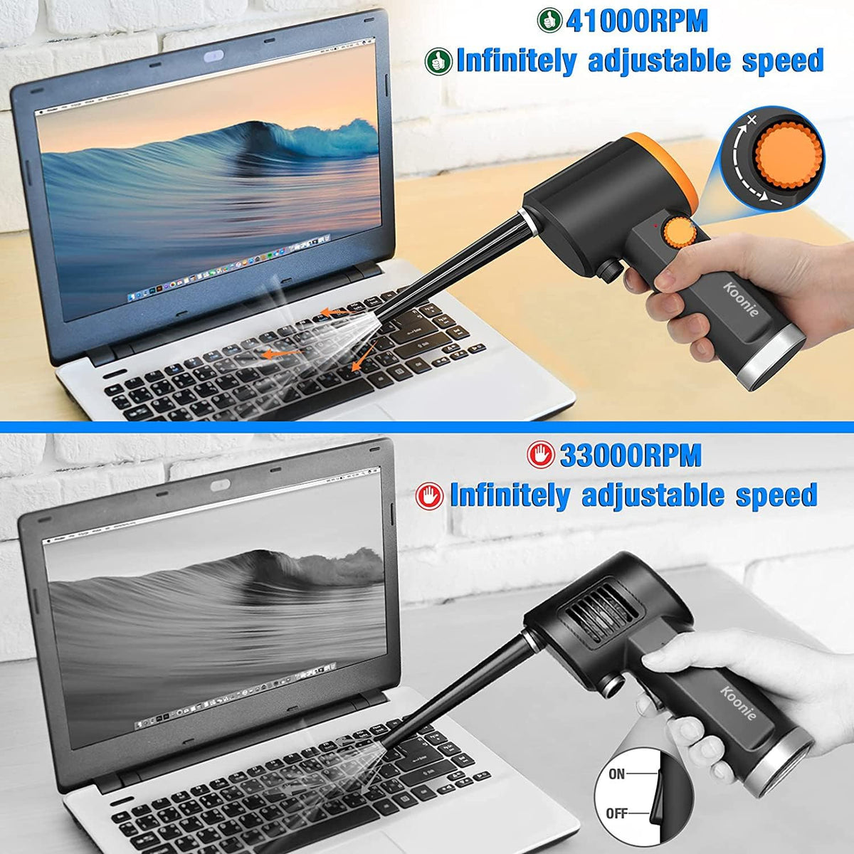 Cordless Air Duster 41000 RPM 6000mAh Rechargeable Pack of 2 Z639