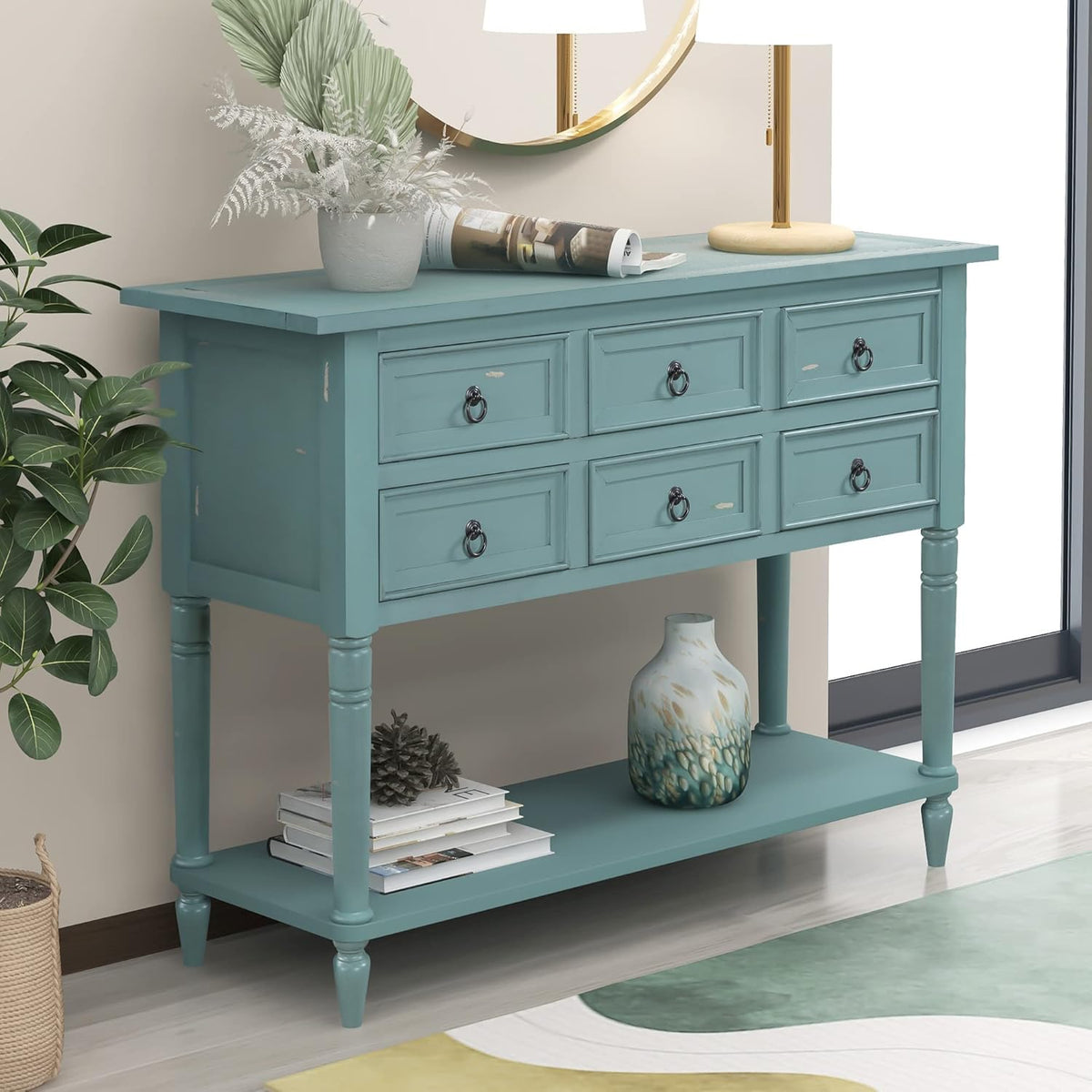 Navy Blue 6 Drawer Sideboard Console Table A79712