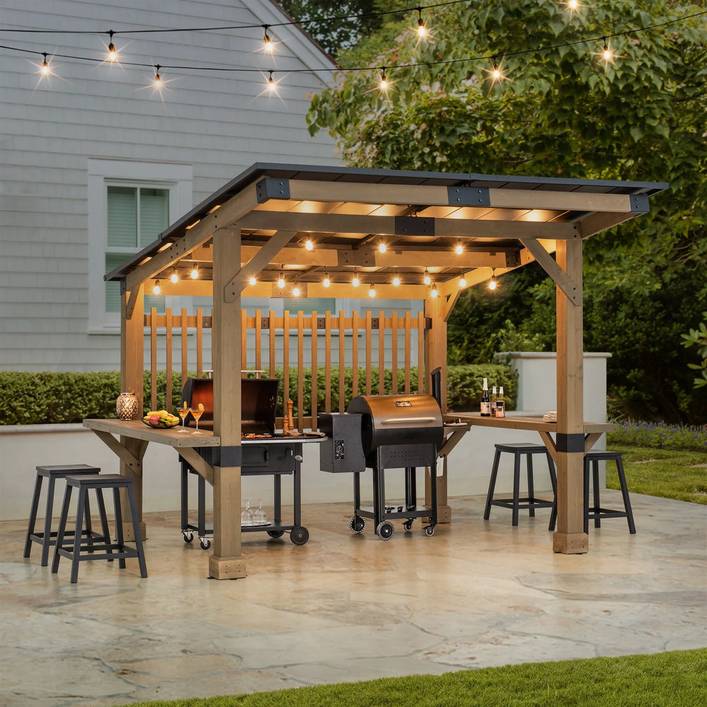 Wooden Grill Gazebo 10 ft. x 11 ft. Cedar Frame with Aluminum Hardtop Roof D6219