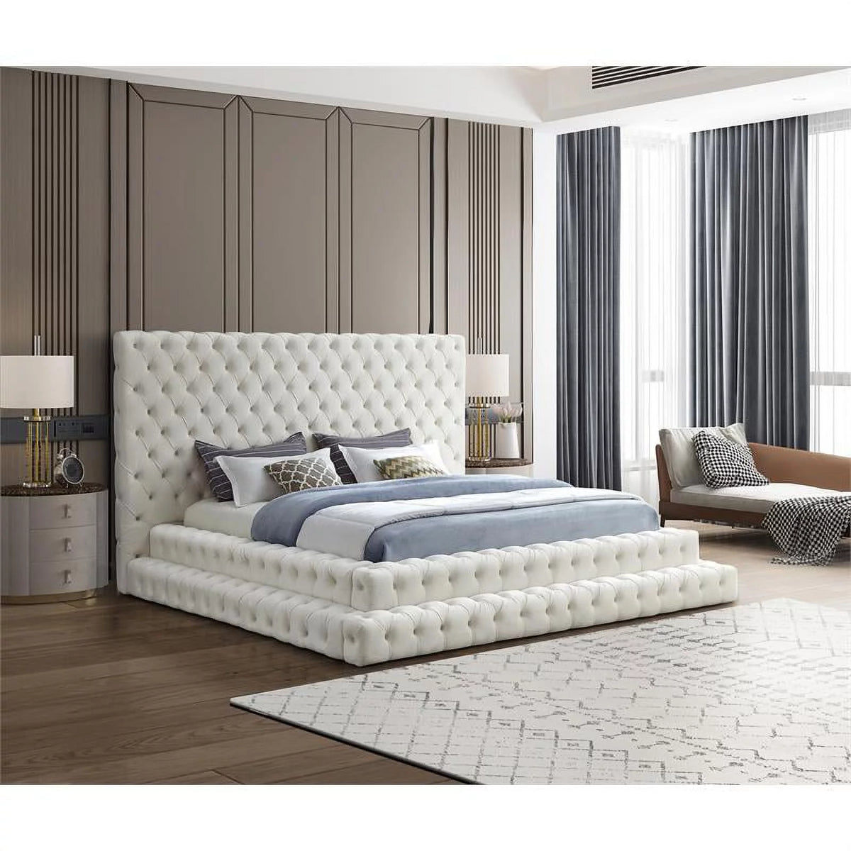 Cream Velvet King Bed K275