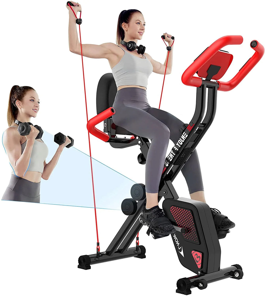 Foldable Magnetic Exercise Bike with Arm Resistance Bands R4947