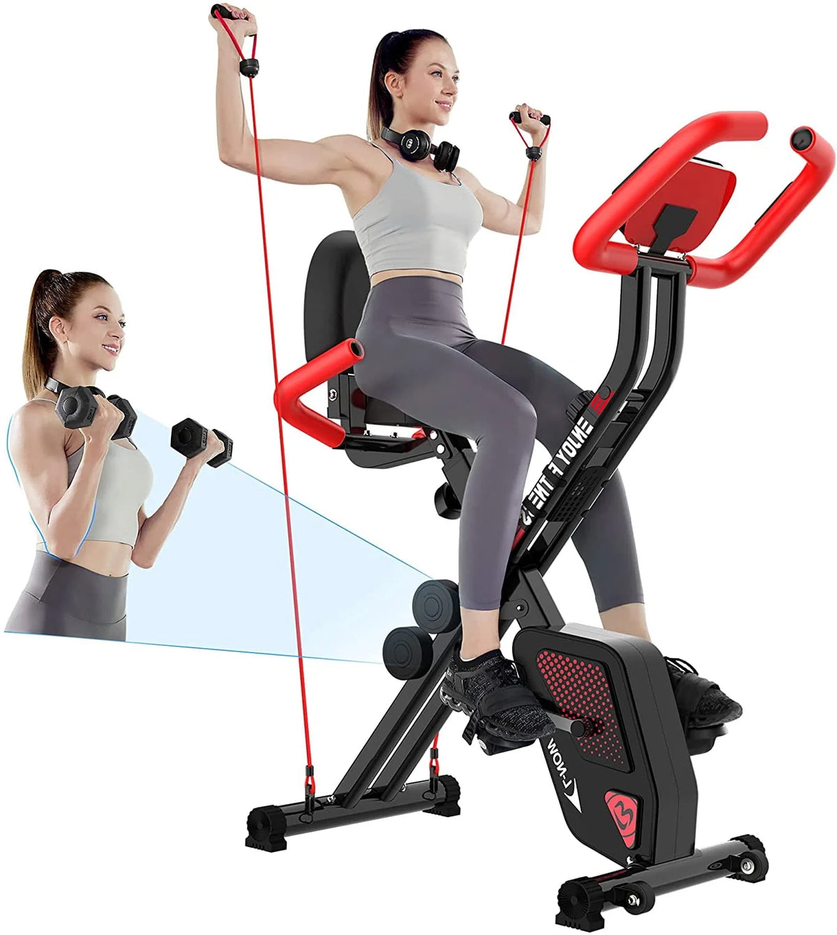 Foldable Magnetic Exercise Bike with Arm Resistance Bands R4947