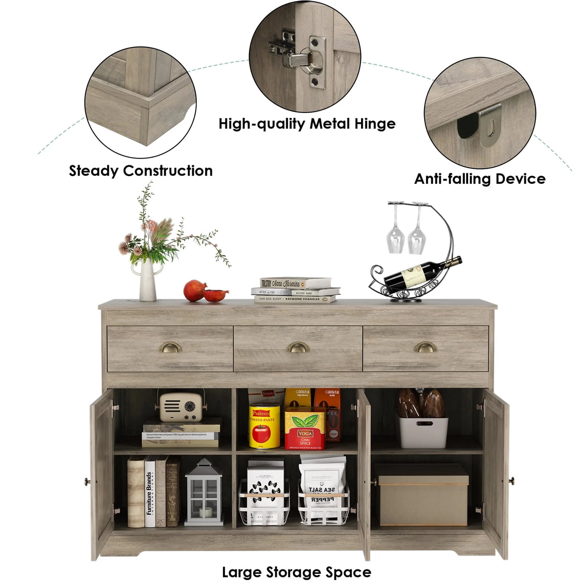 White 3 Drawer 3 Door Sideboard Storage Cabinet V23858