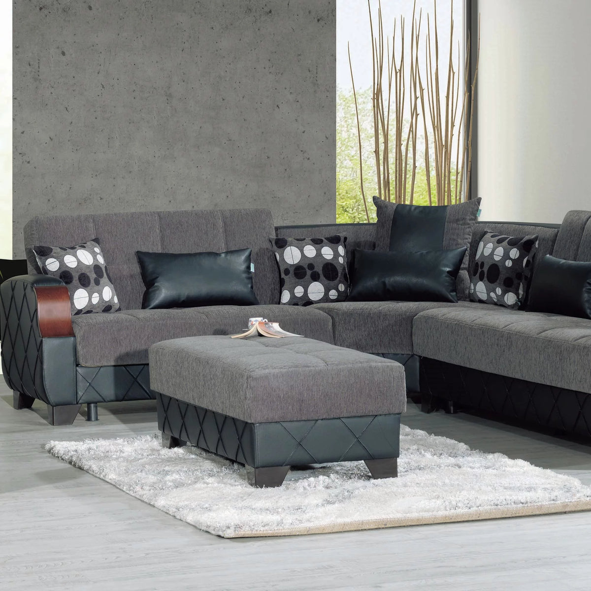 Gray Upholstered Tufted Ottoman Z990