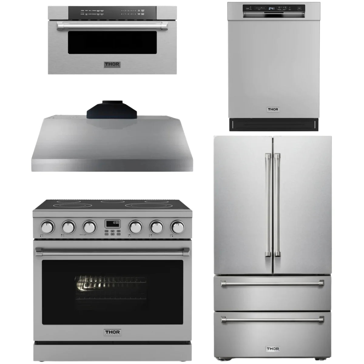 36 Electric Range, Range Hood, Refrigerator, Dishwasher and Microwave C847