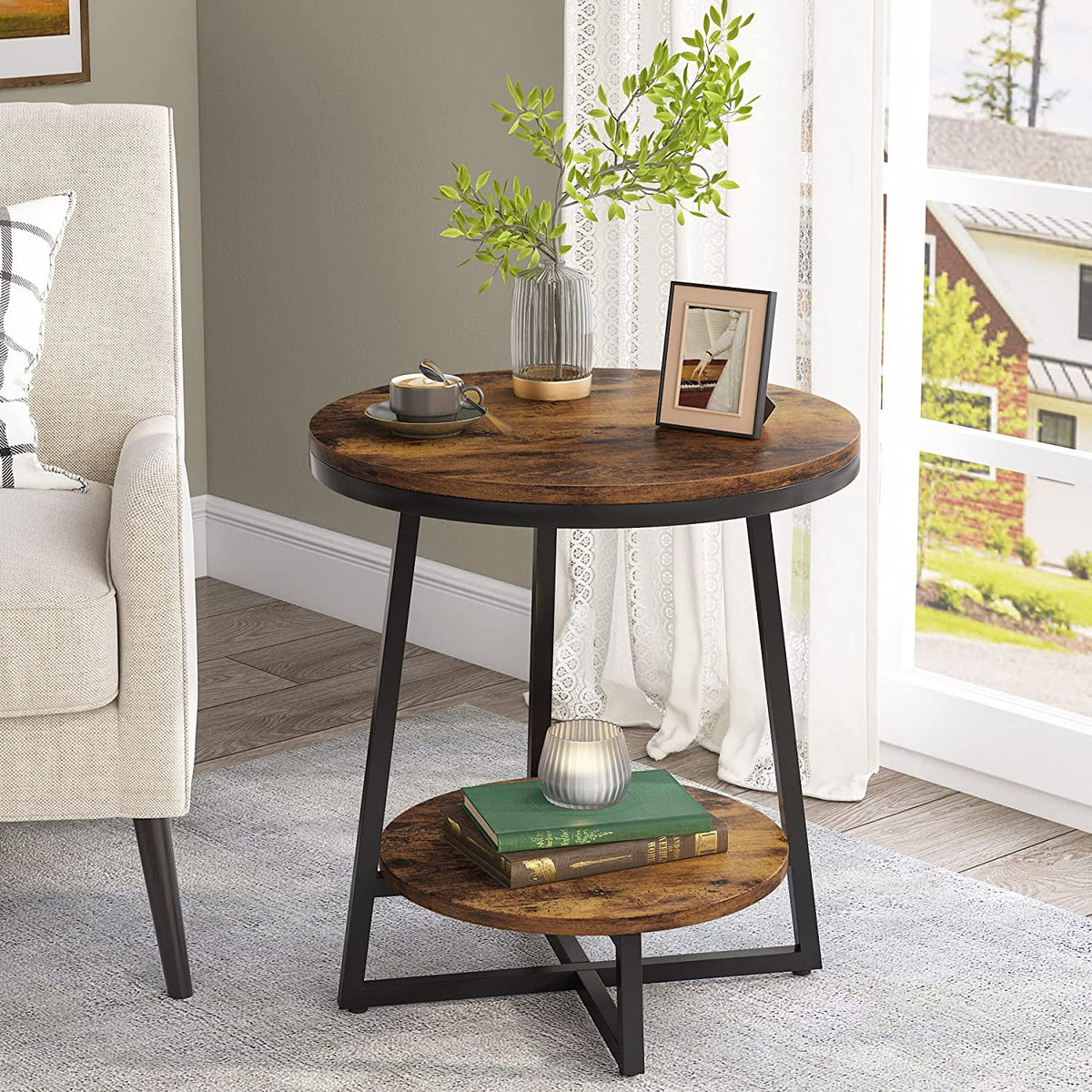 Round 2 Tier Side Table with Storage Shelf U447429