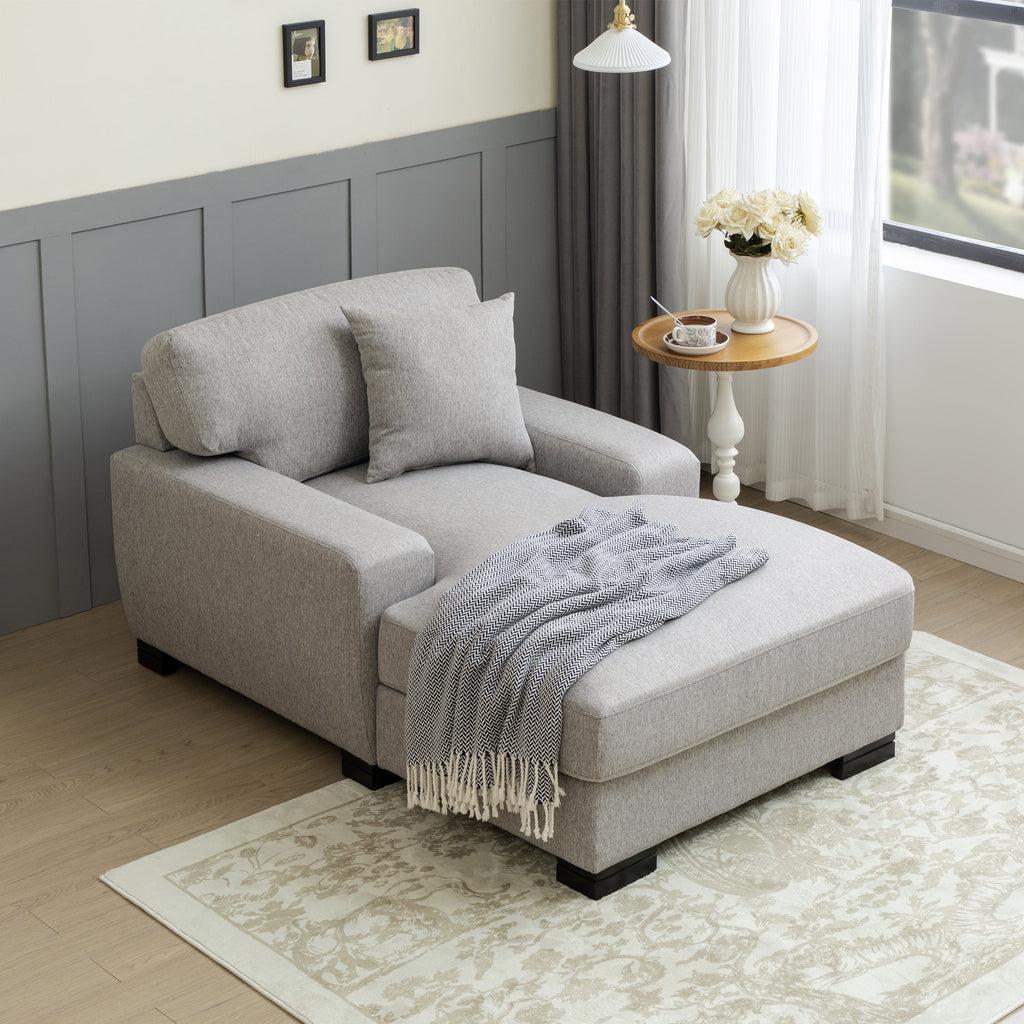 Gray Velvet Chaise Lounger Sofa with Pillow and Wood Legs E4740