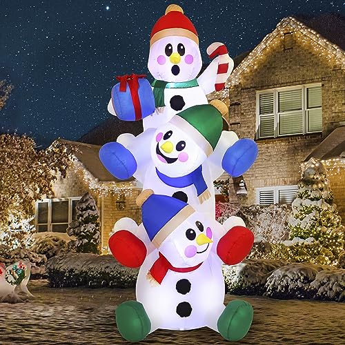 6 FT Christmas Inflatable Stacked Snowman with Build-in LEDs Y4046