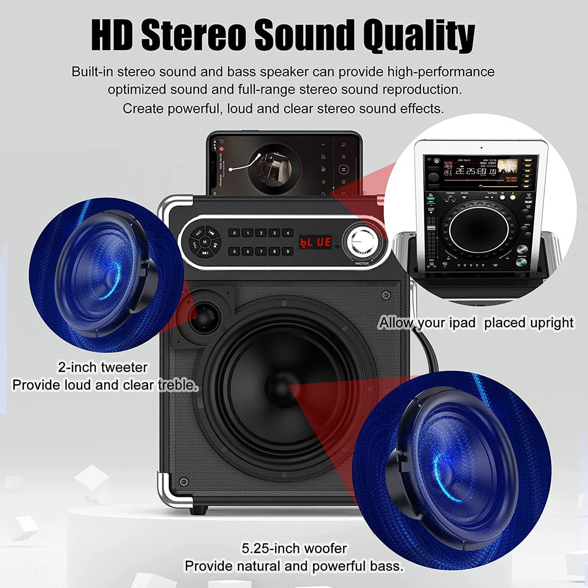 Karaoke Machine with 2 Wireless Microphones Bluetooth Speaker System E47433