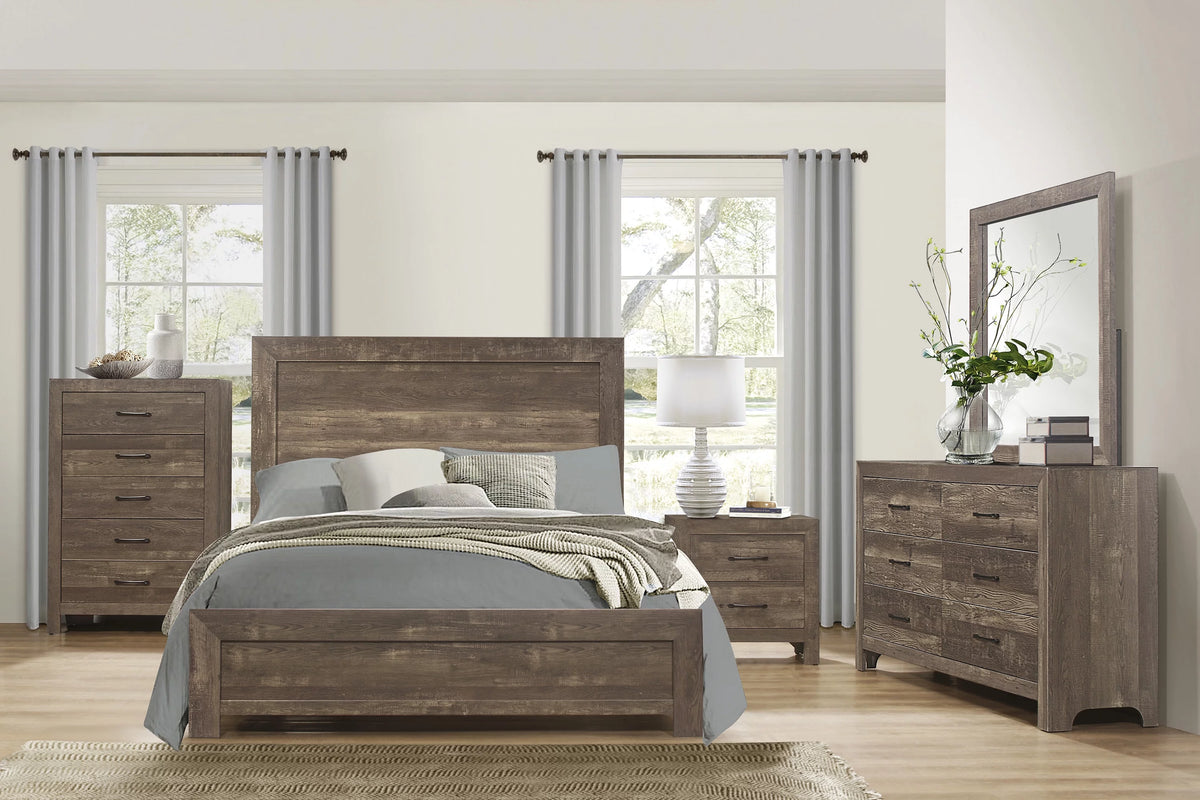 Full Size Sleigh Bed Dresser Mirror Night Stand Rustic Brown W465