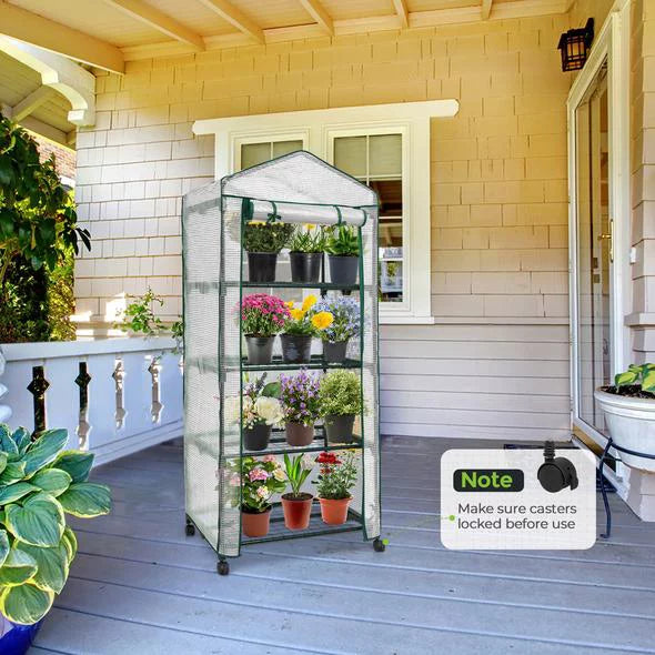 Mini Rolling Greenhouse with Caster Wheels and Shelves G2333