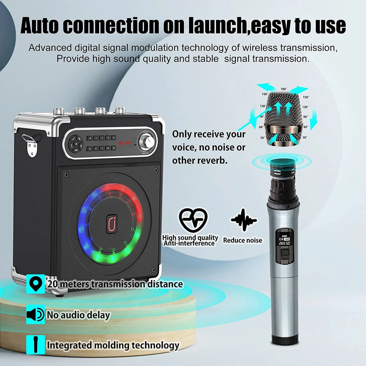Karaoke Machine with 2 Wireless Microphones Bluetooth Speaker System E47433