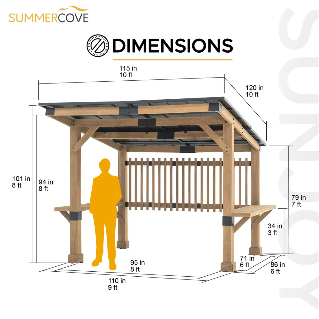 Wooden Grill Gazebo 10 ft. x 11 ft. Cedar Frame with Aluminum Hardtop Roof D6219