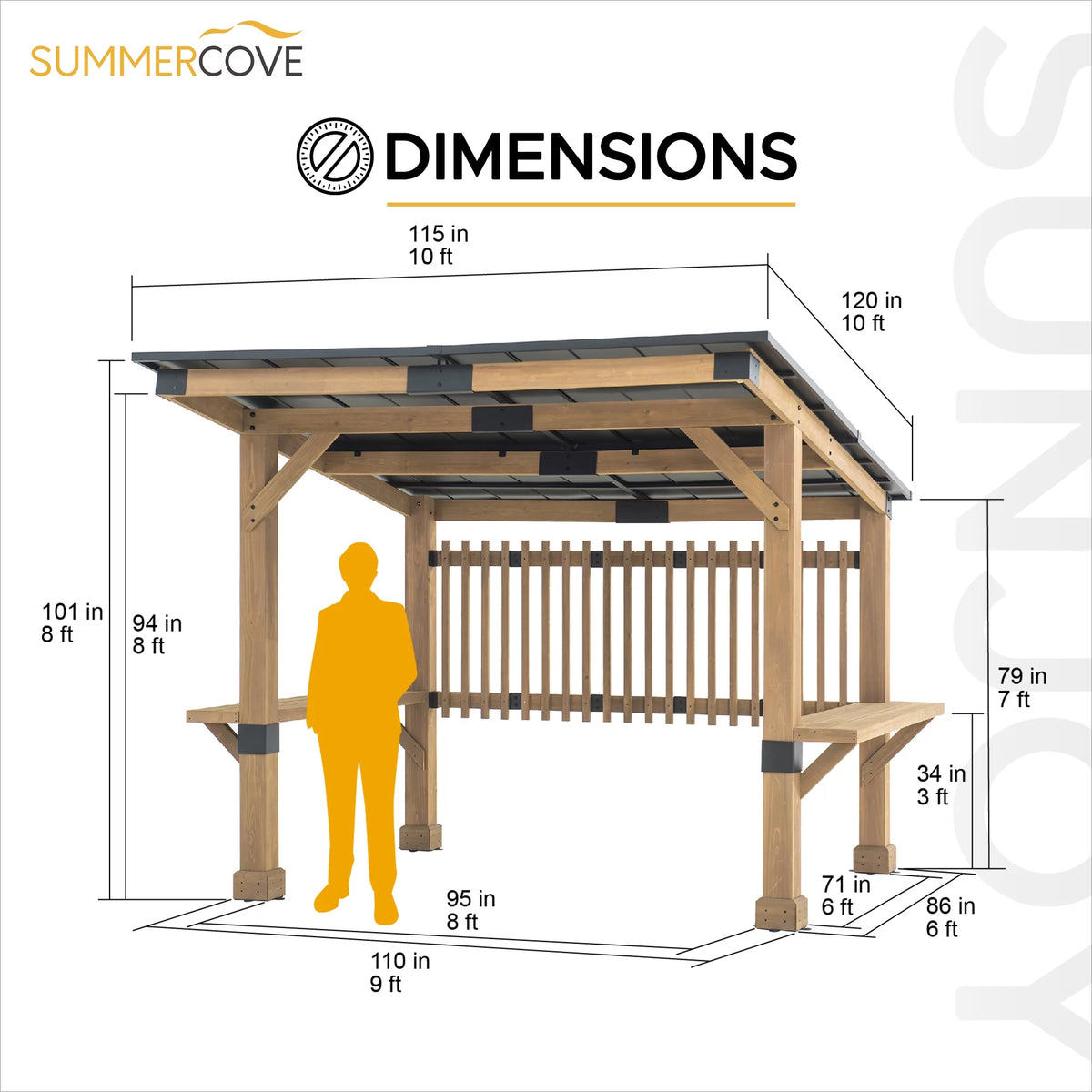Wooden Grill Gazebo 10 ft. x 11 ft. Cedar Frame with Aluminum Hardtop Roof D6219