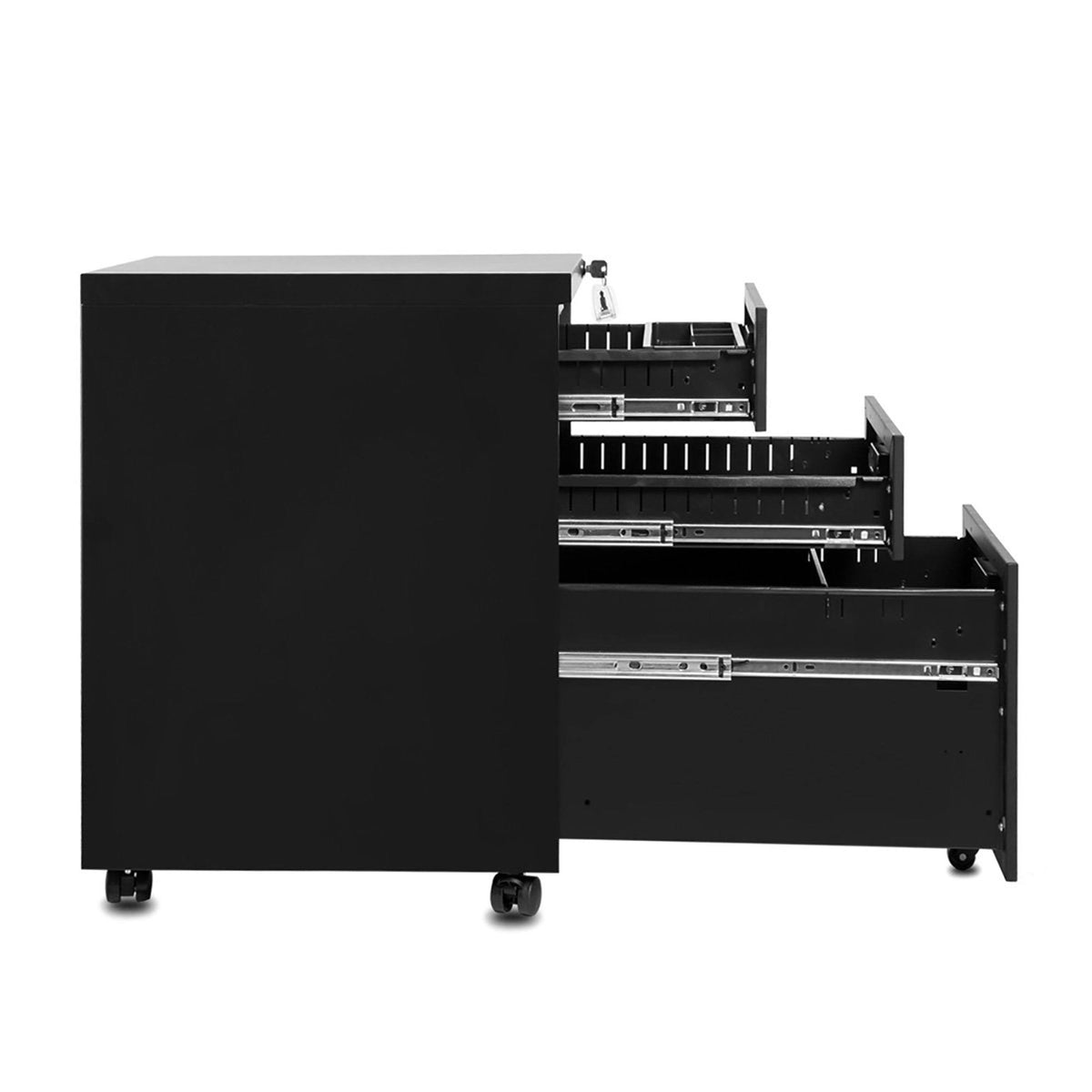 3-Drawer Black Metal File Cabinet with Keys D507611