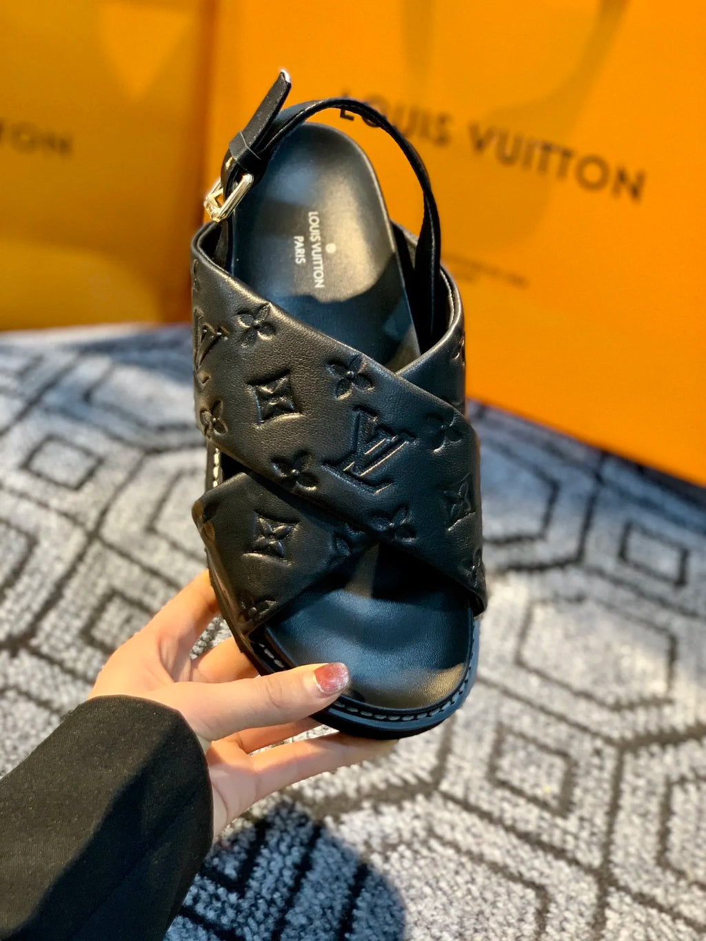 Black Flat Comfort Sandal V73771
