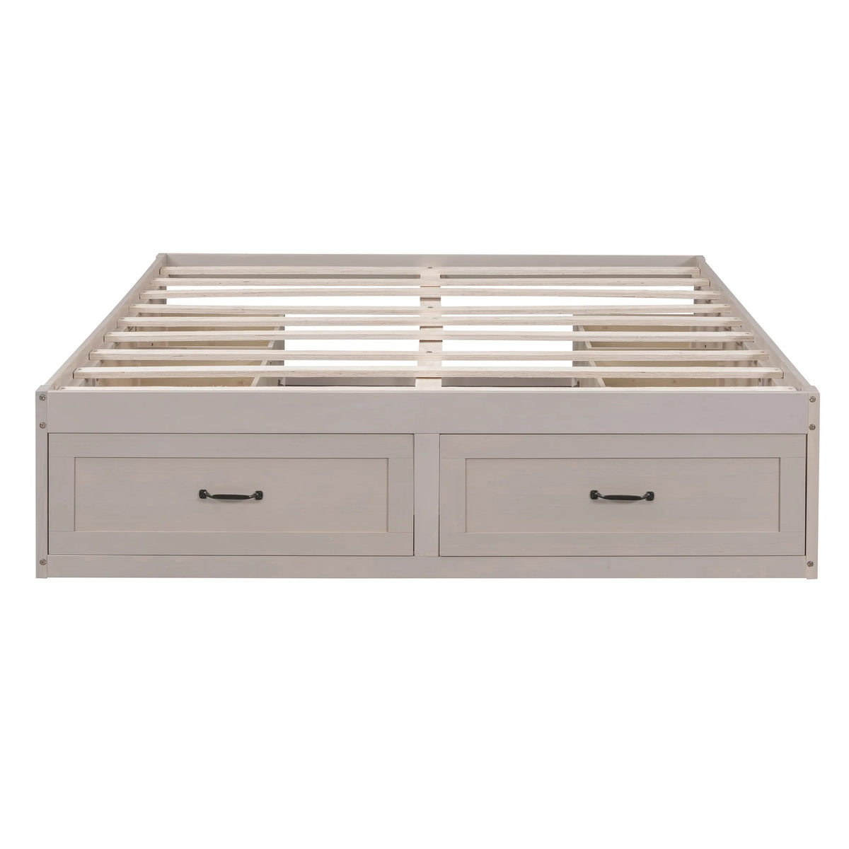 Antique White Wood Queen Size Platform Bed with 6 Drawers L16988