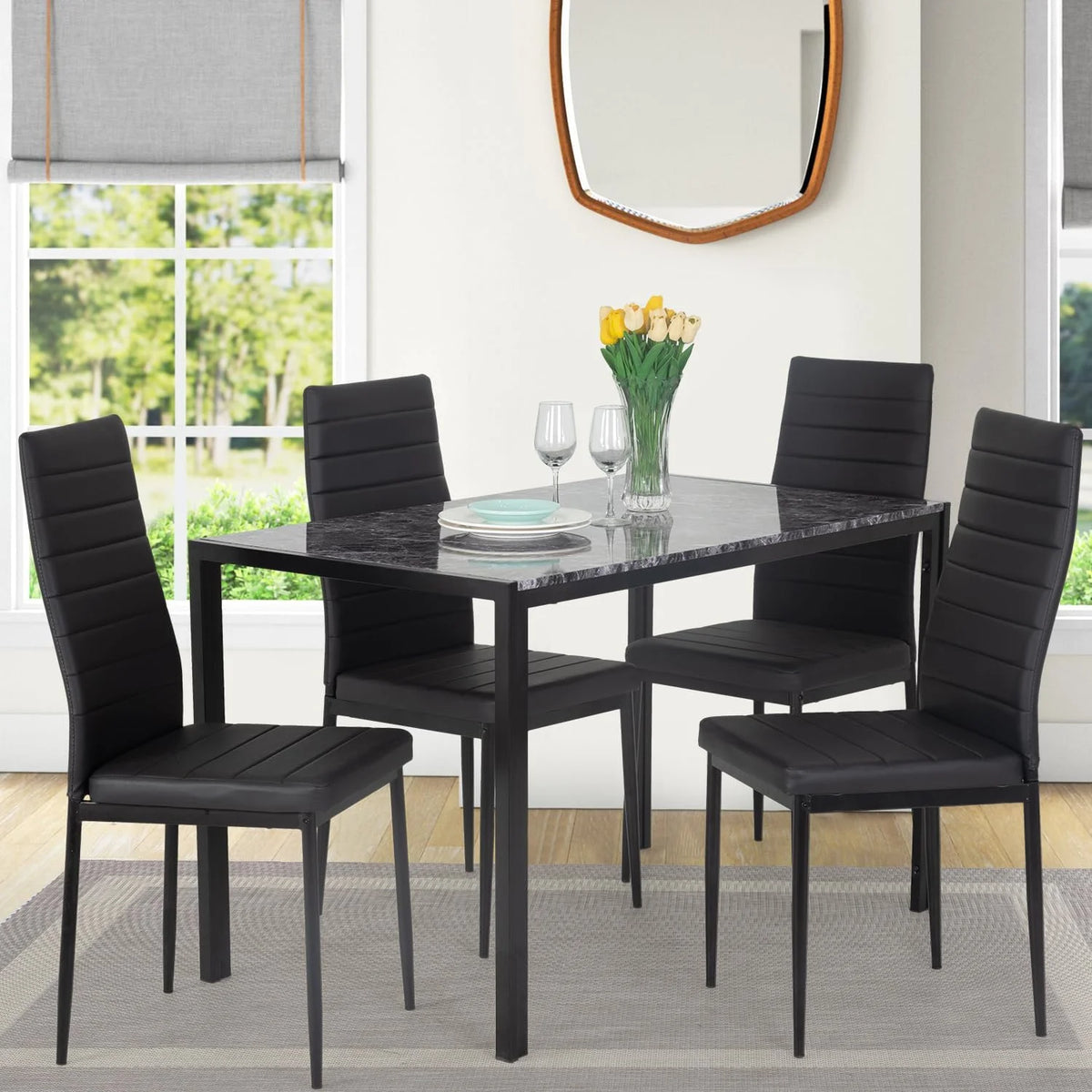 5 Piece Marble Grain Dining Table Set Q6207