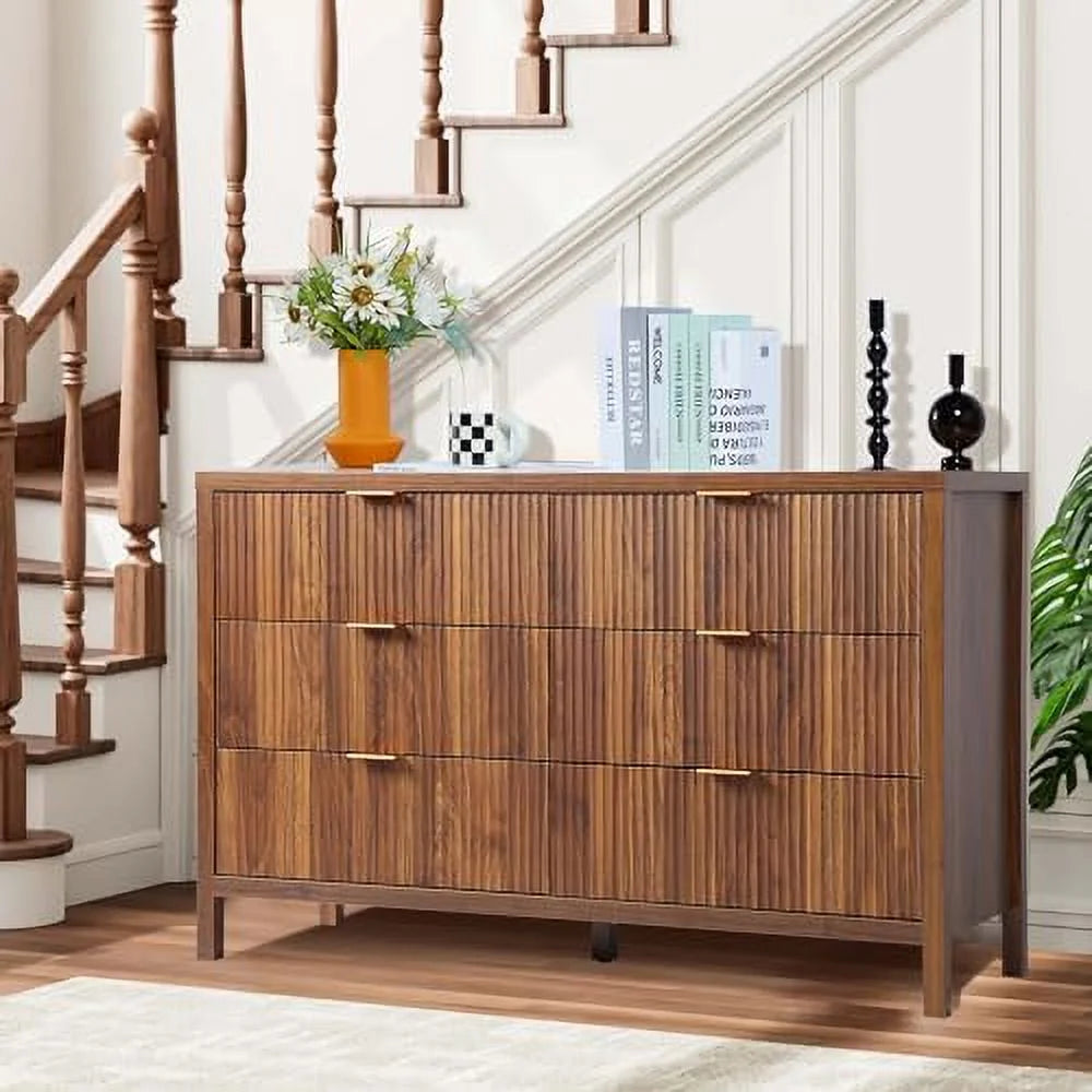 6 Drawer Double Dresser with Fluted Panel D238