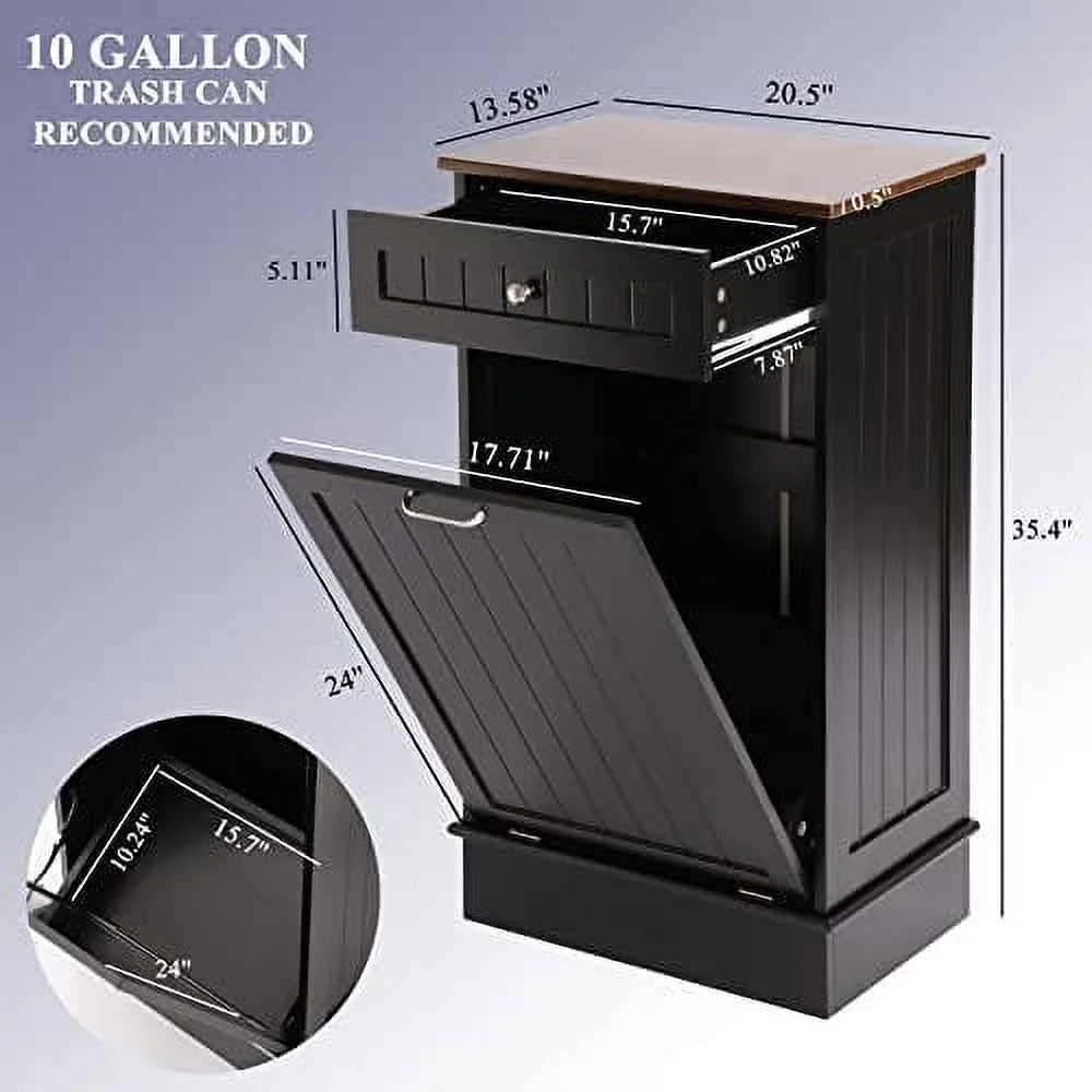 Free-Standing Tilt Out Trash Bin with Drawer and Countertop Grey J4577