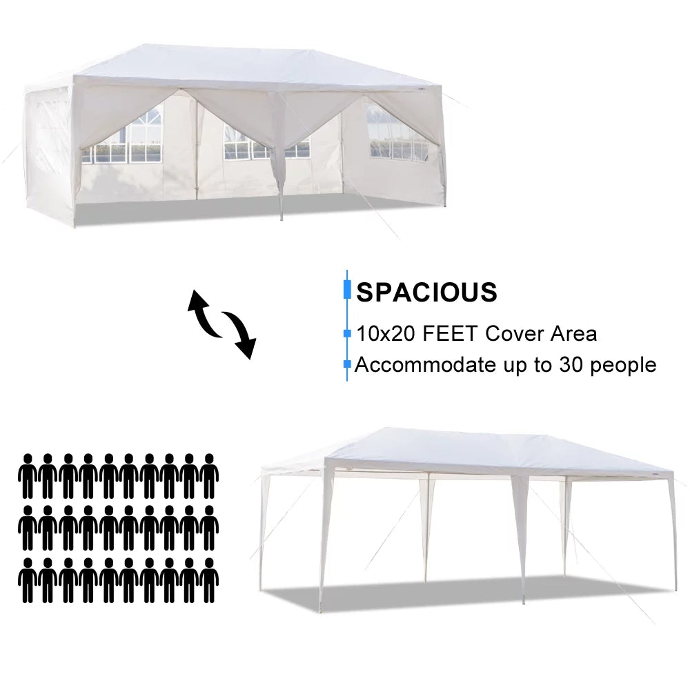 10'x 20' Canopy Tent with 6 Removable Sidewalls White P2206