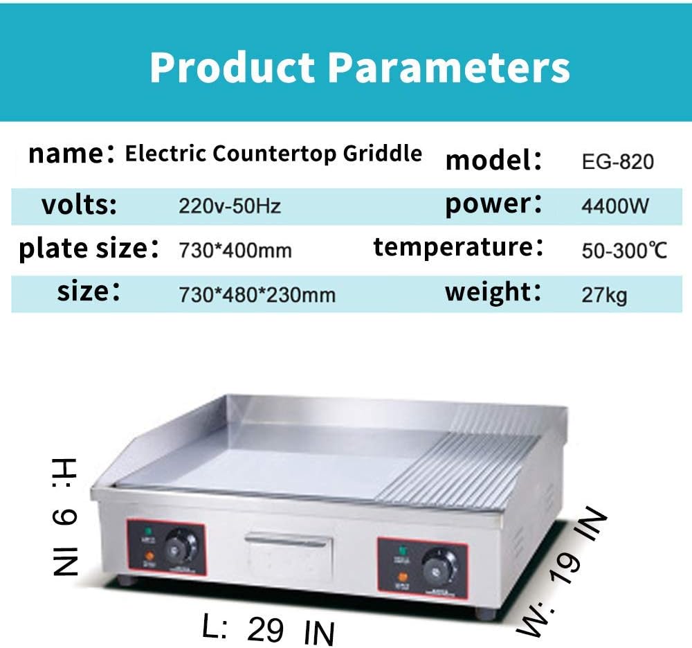 29 Electric Griddle 220V 4400Watt Commercial Countertop Stainless Steel Griddle with Temperature Control Y22060