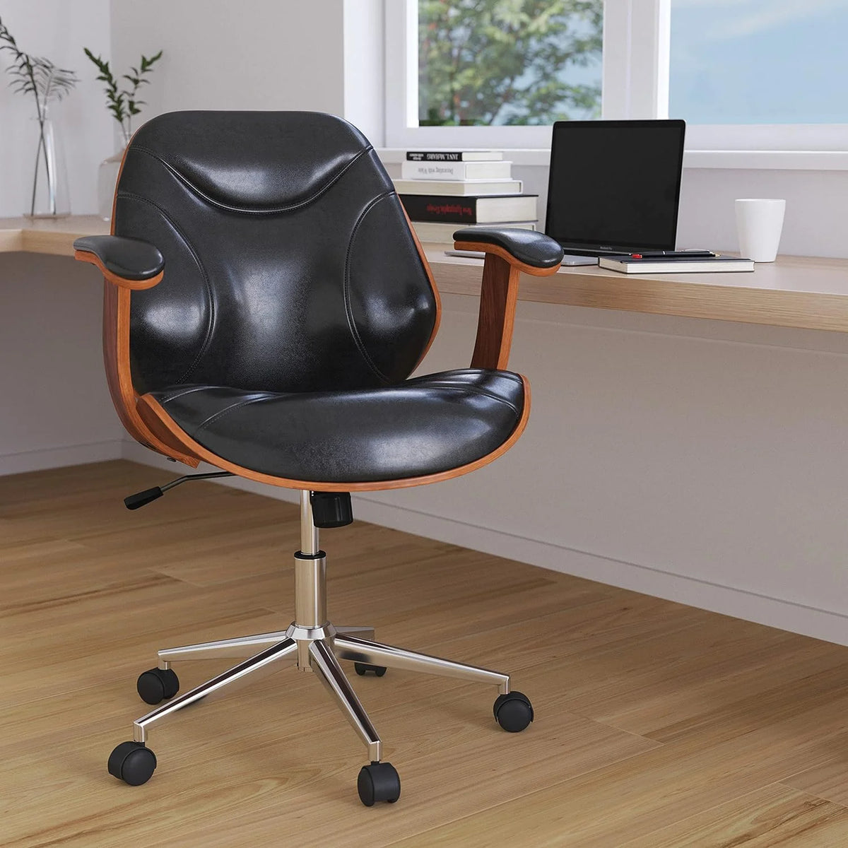 Black Faux Leather Ergonomic Office Chair A55116